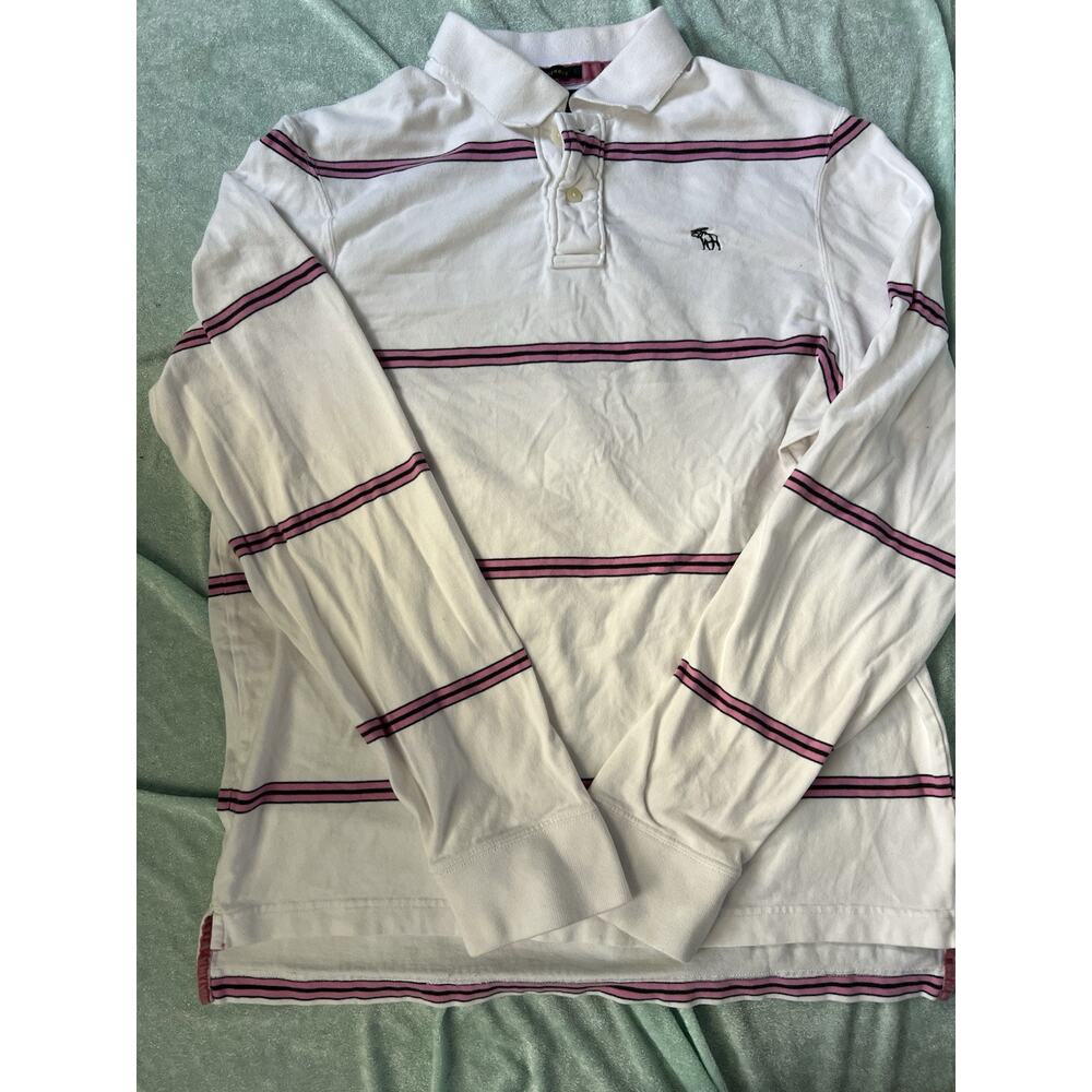 Vintage Y2K Men’s Abercrombie & Fitch Pink Stripe L/S Muscle Polo M L